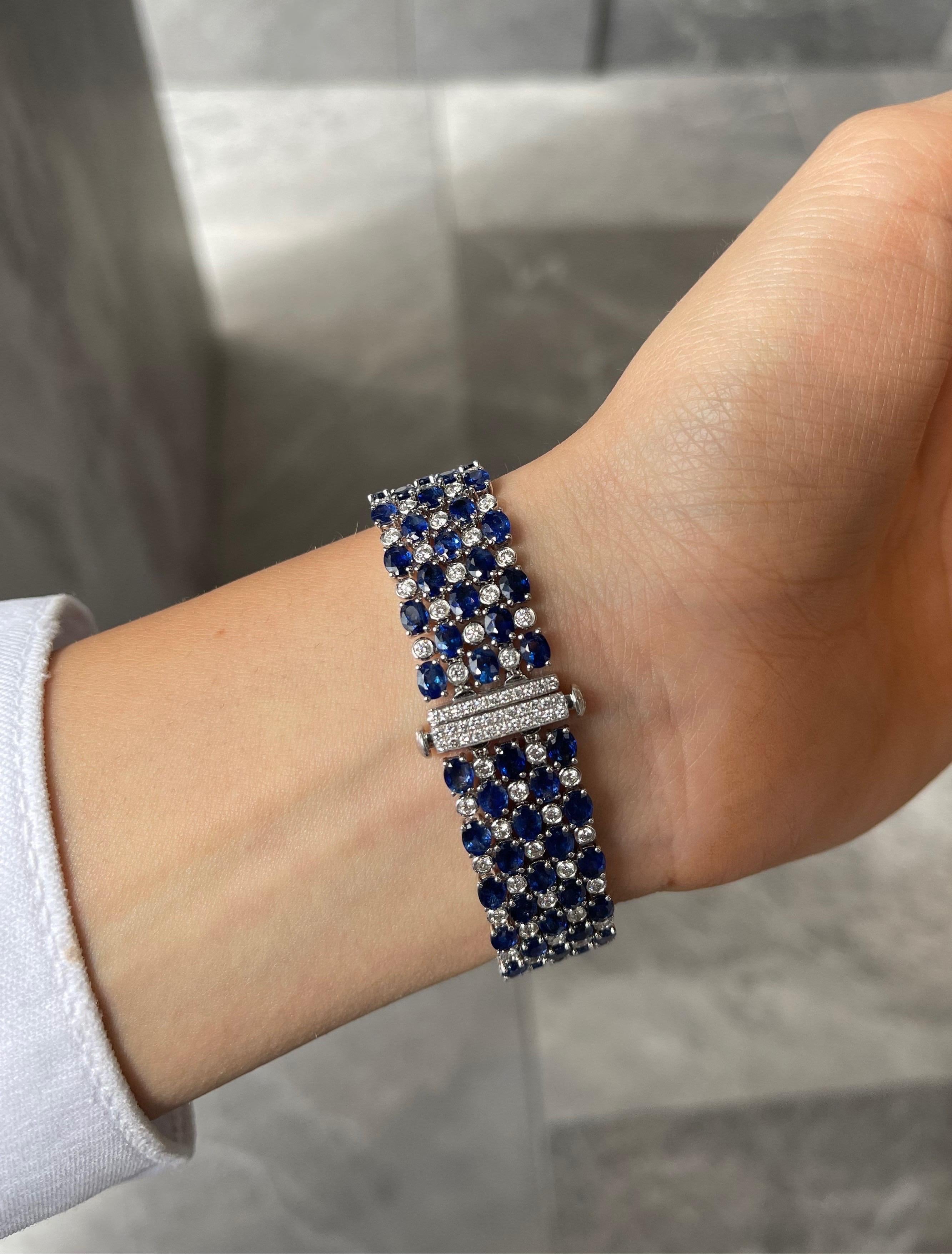 Round Diamond & Sapphire Bracelet For Sale 5