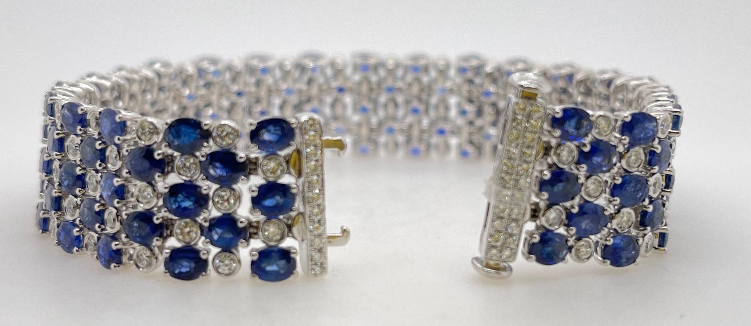 Round Diamond & Sapphire Bracelet 
18kt white gold 
118 sapphires= 26.22ct 
117 diamonds= 2.71ct 