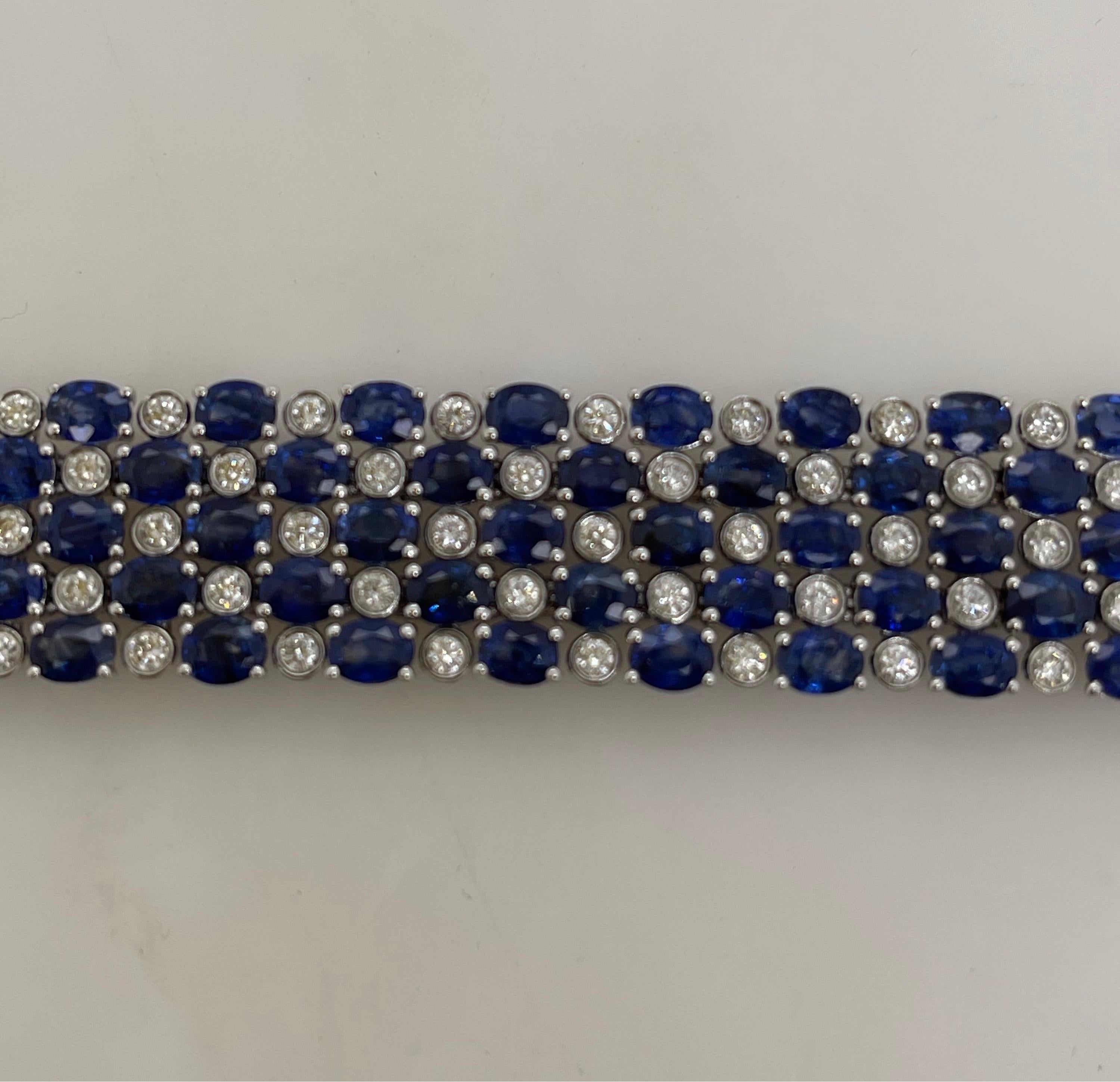 Round Cut Round Diamond & Sapphire Bracelet For Sale