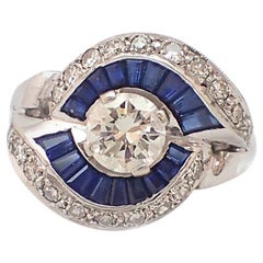 Round Diamond, Sapphire Halo Fancy Ring in 14 Karat White Gold