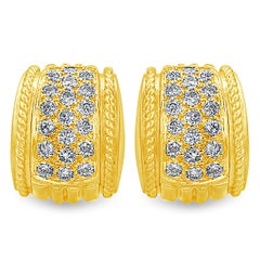 1.02 Carats Total Round Cut Diamond Semi-Circle Earrings in Yellow Gold