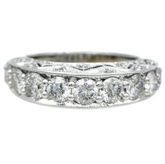 Round Diamond Semi-Eternity Band Ring with Milgrain Cutout Detail 14K White Gold