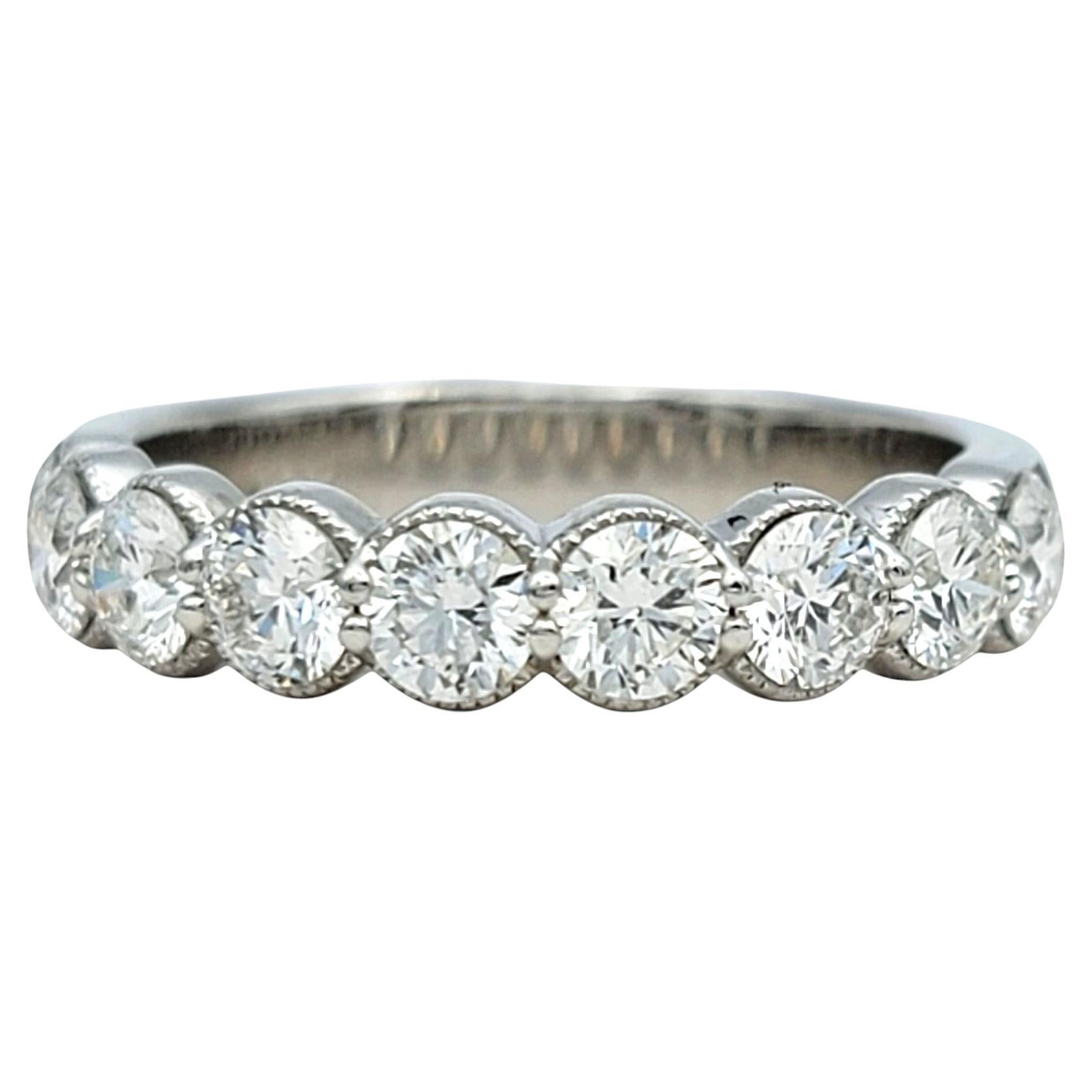 Round Diamond Semi-Eternity Band with Milgrain Detailing in 14 Karat White Gold