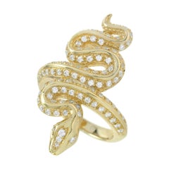 Round Diamond Serpent Snake Animalier Cocktail 14K Yellow Gold Ring