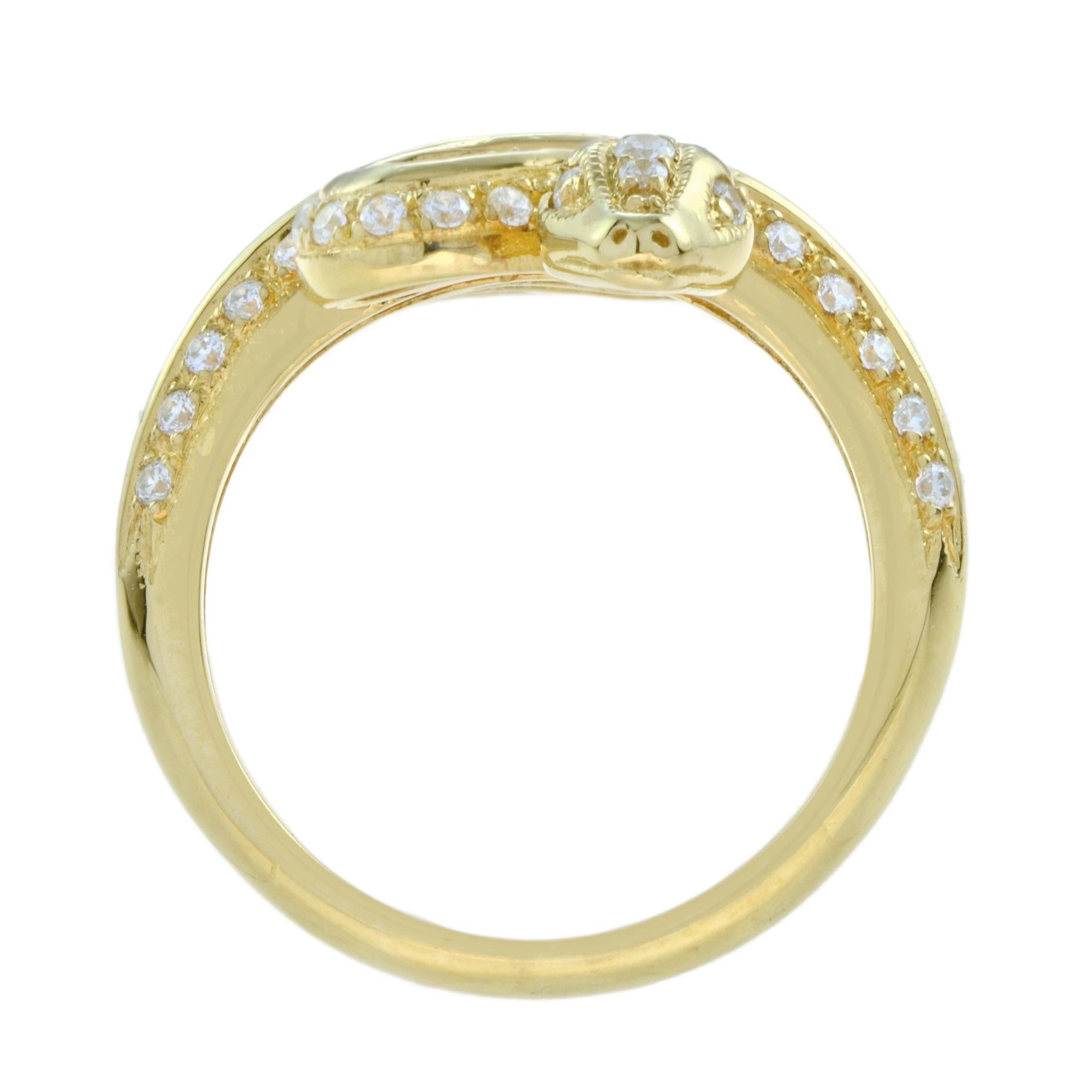 Women's or Men's Round Diamond Serpent Snake Animalier Cocktail 14K Yellow Gold Ring For Sale