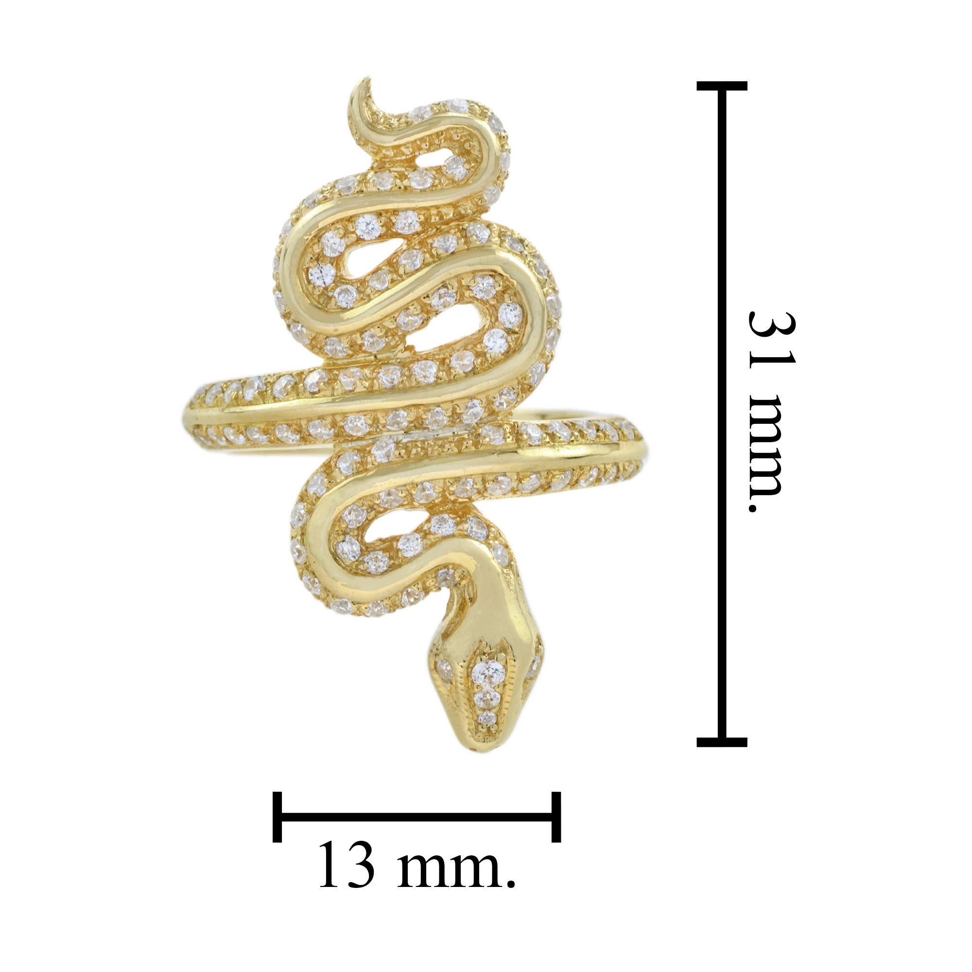 Round Diamond Serpent Snake Animalier Cocktail 14K Yellow Gold Ring For Sale 1