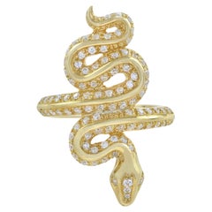 Round Diamond Serpent Snake Animalier Cocktail 14K Yellow Gold Ring