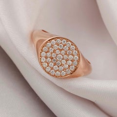 Round Diamond Signet Ring in 18K Rose Gold Natural Diamond Statement Jewelry