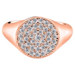 Round Diamond Signet Ring in 18K Rose Gold Natural Diamond Statement Jewelry