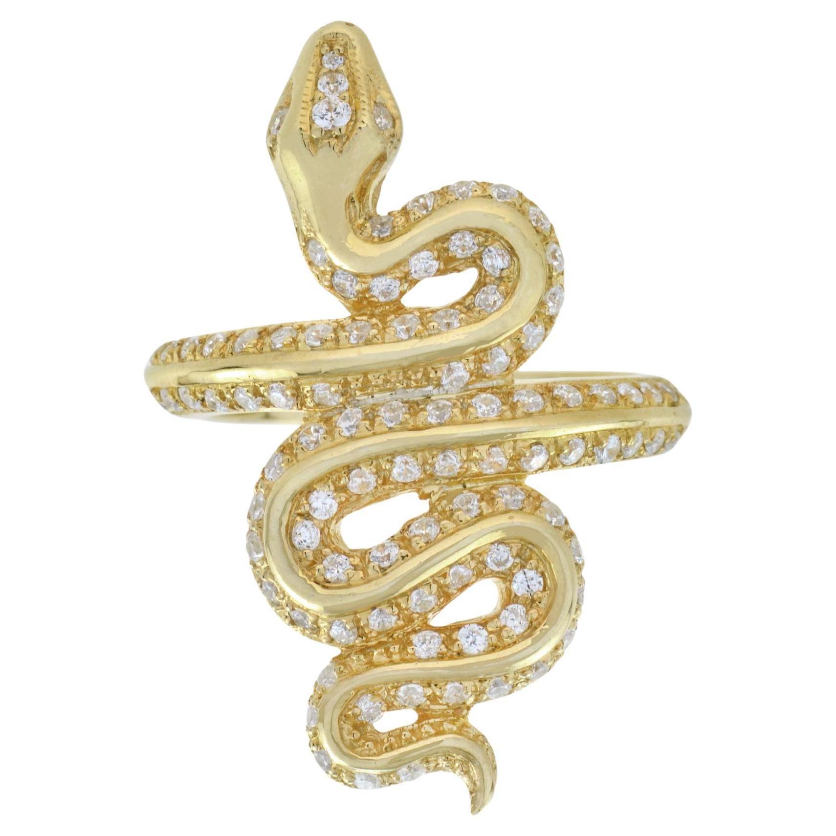 Runder Diamant-Schlangen-Tierier-Cocktailring aus 14 Karat Gelbgold