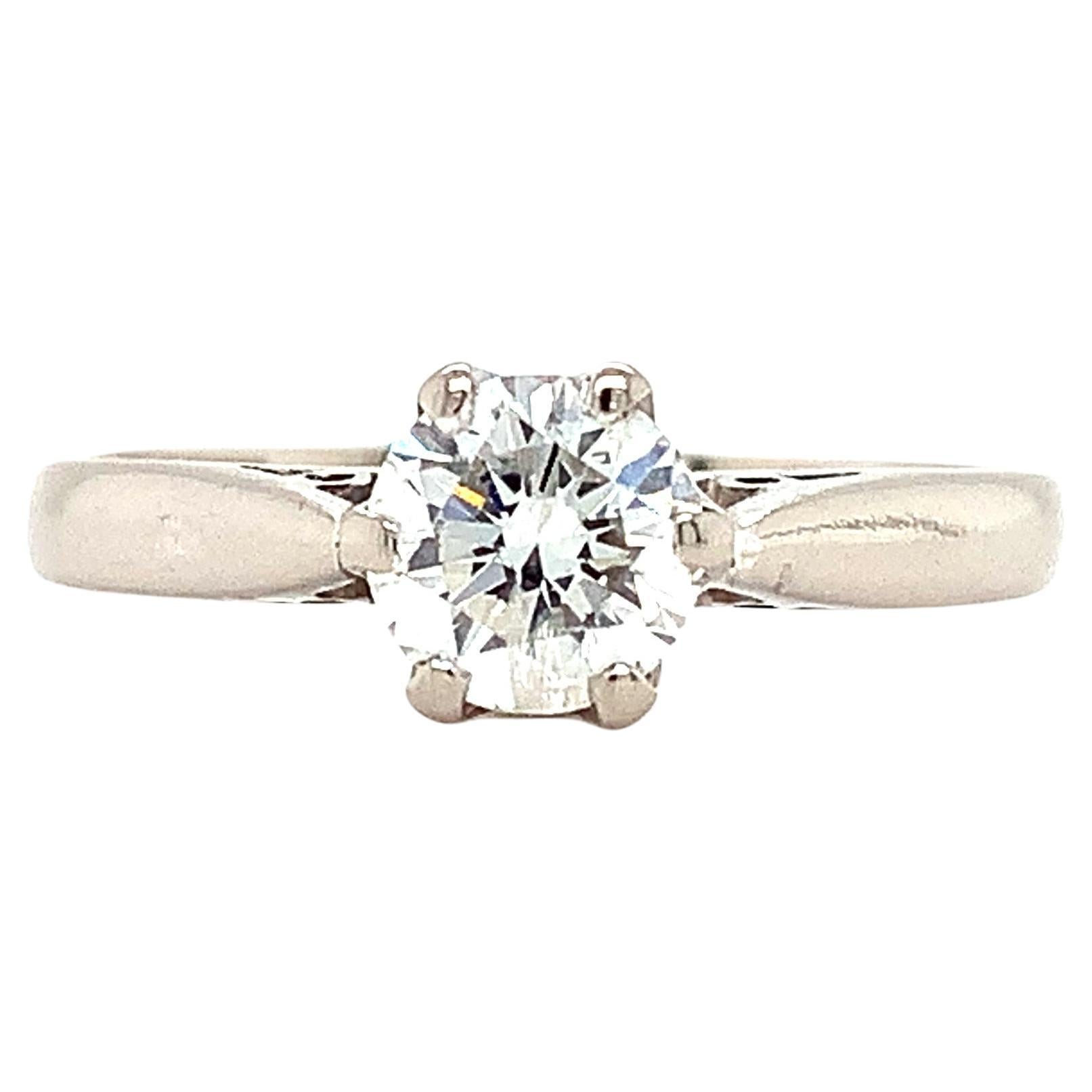 Round diamond solitaire engagement ring 18k white gold antique