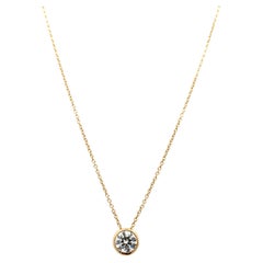 Round diamond solitaire pendant necklace 18k yellow gold