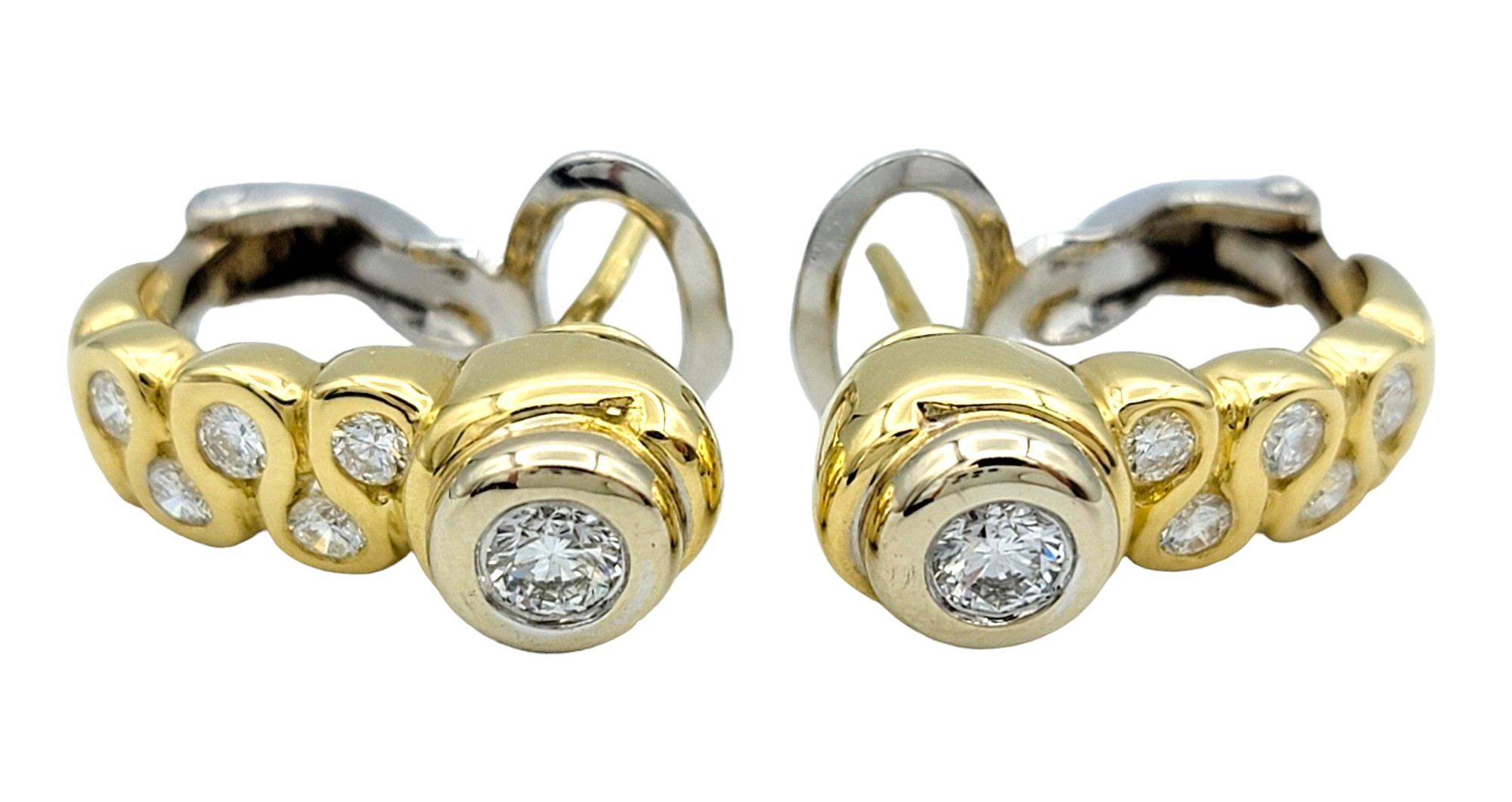 Pendientes de diamantes redondos en oro de 18 quilates bicolor, F-G / VS Corte redondo en venta