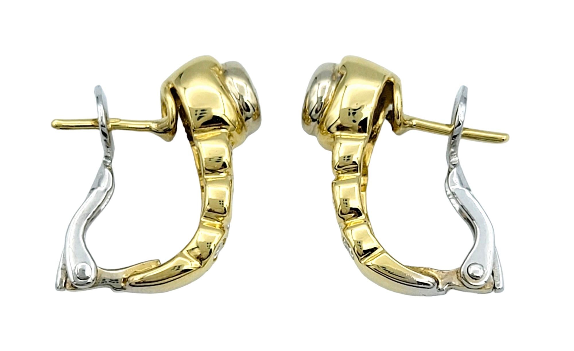 Pendientes de diamantes redondos en oro de 18 quilates bicolor, F-G / VS en Bueno estado para la venta en Scottsdale, AZ
