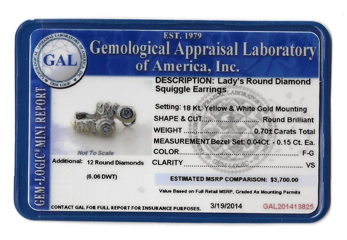 Pendientes de diamantes redondos en oro de 18 quilates bicolor, F-G / VS en venta 3