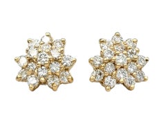 Round Diamond Stacked Cluster Stud Earrings in 14 Karat Yellow Gold