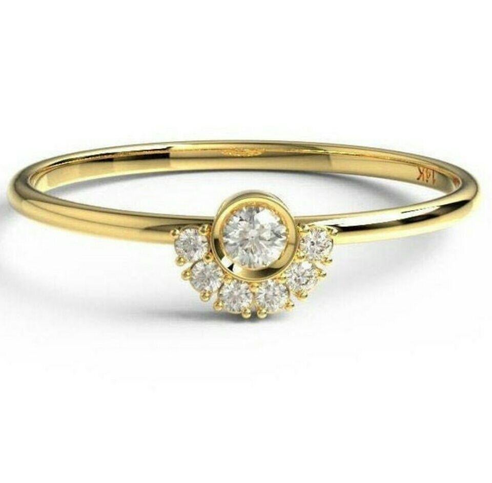 Bague de fiançailles empilable en or massif 14 carats avec chaton en diamants ronds, cadeau de fiançailles en vente 5