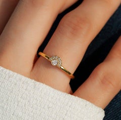 Round Diamond Stacking Ring 14K Solid Gold Bezel diamond Engagement Ring Gift