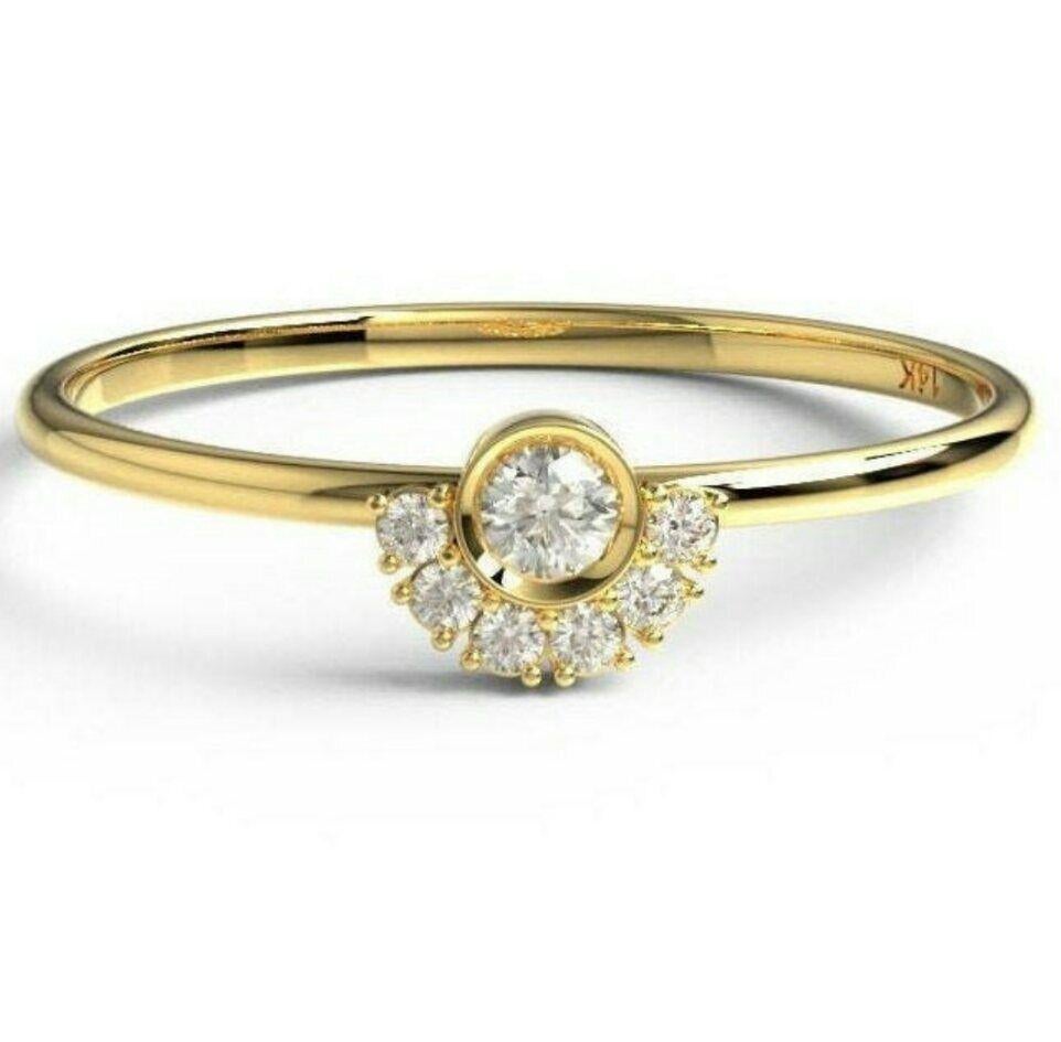 Art Deco Round Diamond Stacking Ring 14K Solid Gold Bezel diamond Engagement Ring Gift For Sale