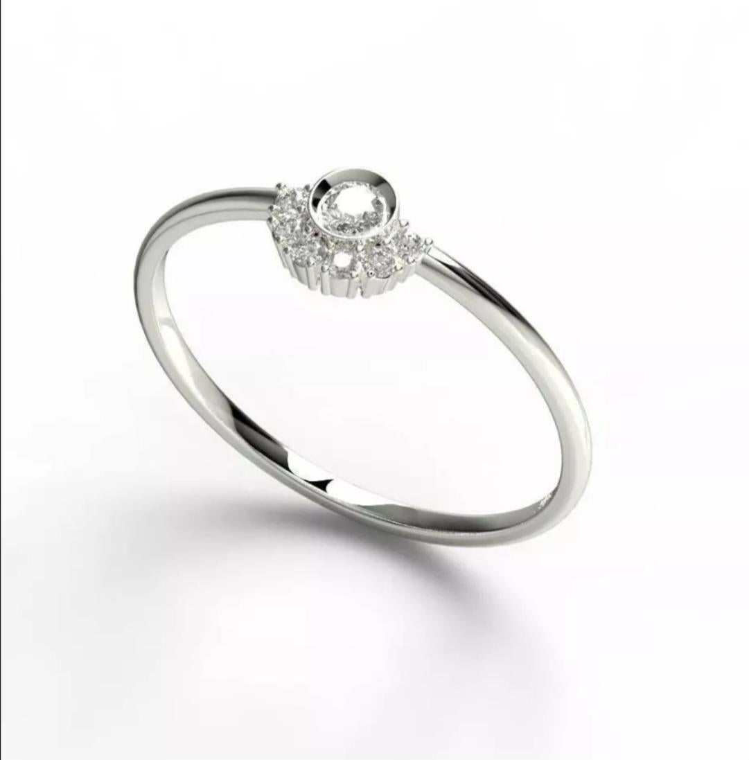 Art Deco Round Diamond Stacking Ring 14K Solid Gold Bezel Diamond Engagement Ring Gift. For Sale