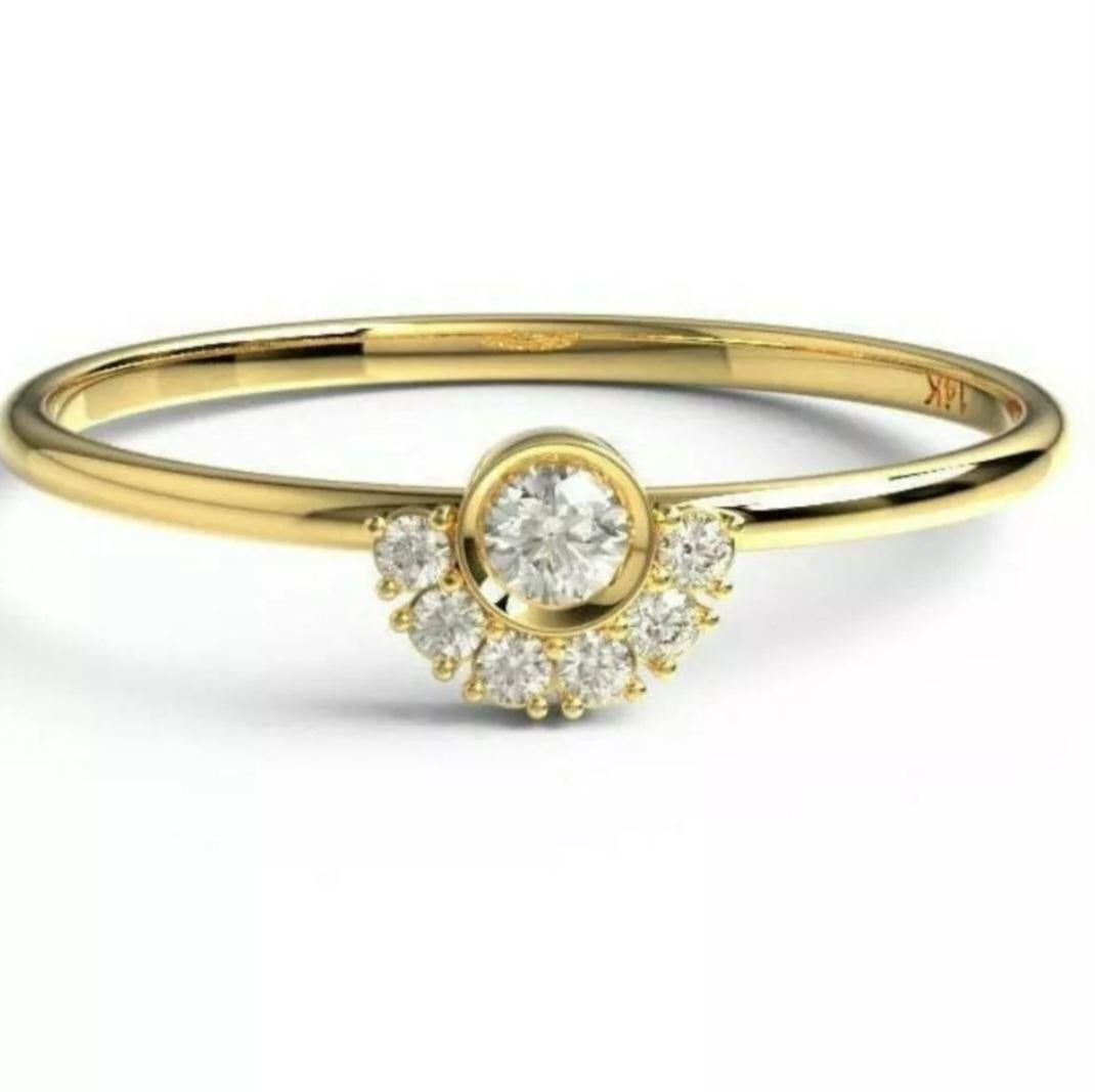 Round Cut Round Diamond Stacking Ring 14K Solid Gold Bezel Diamond Engagement Ring Gift. For Sale