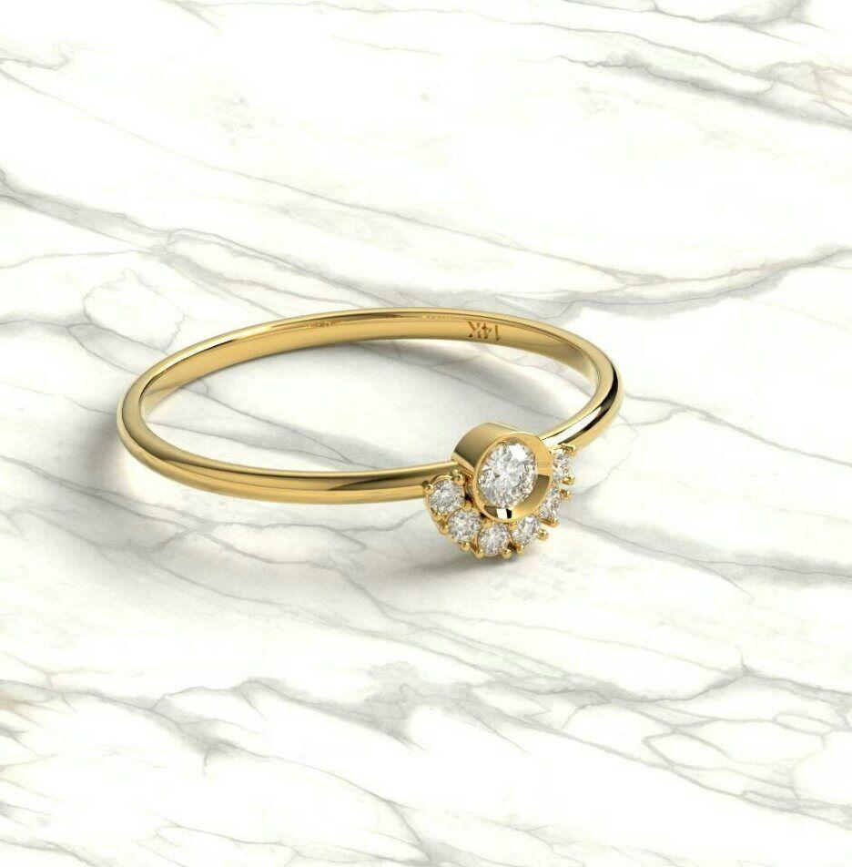Women's or Men's Round Diamond Stacking Ring 14K Solid Gold Bezel diamond Engagement Ring Gift For Sale