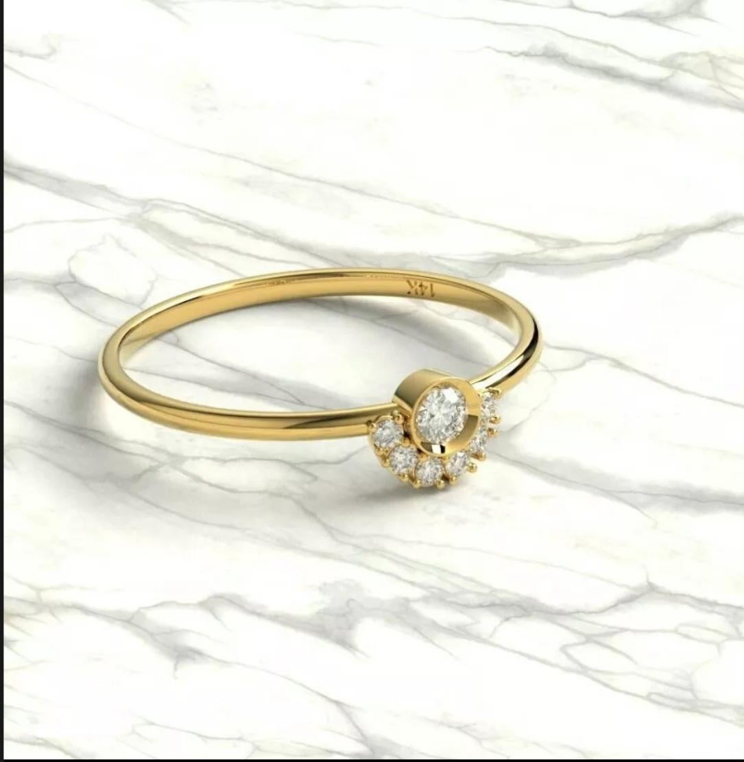 Round Diamond Stacking Ring 14K Solid Gold Bezel Diamond Engagement Ring Gift. For Sale 1