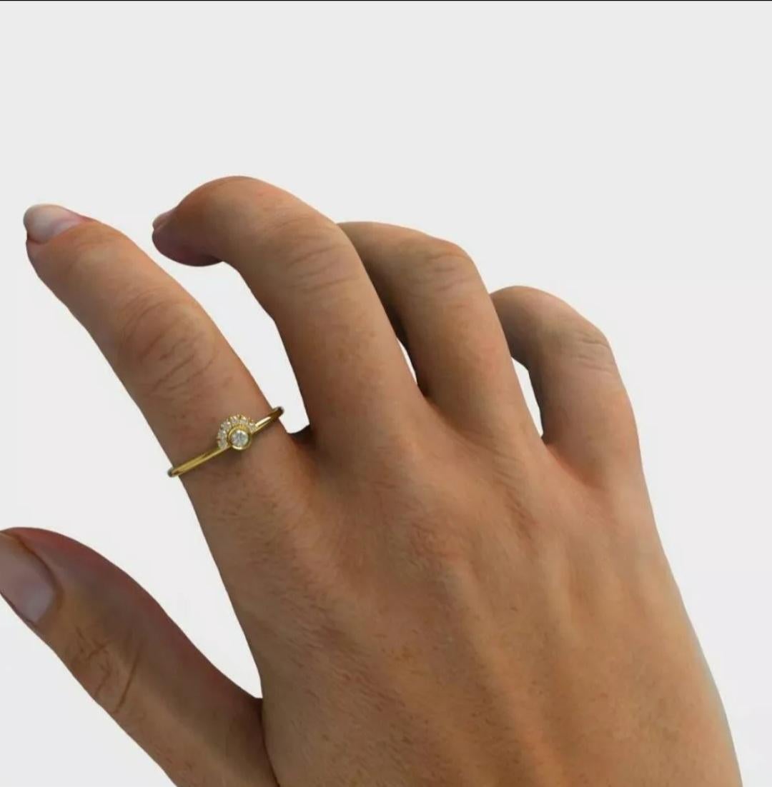 Round Diamond Stacking Ring 14K Solid Gold Bezel Diamond Engagement Ring Gift. For Sale 2