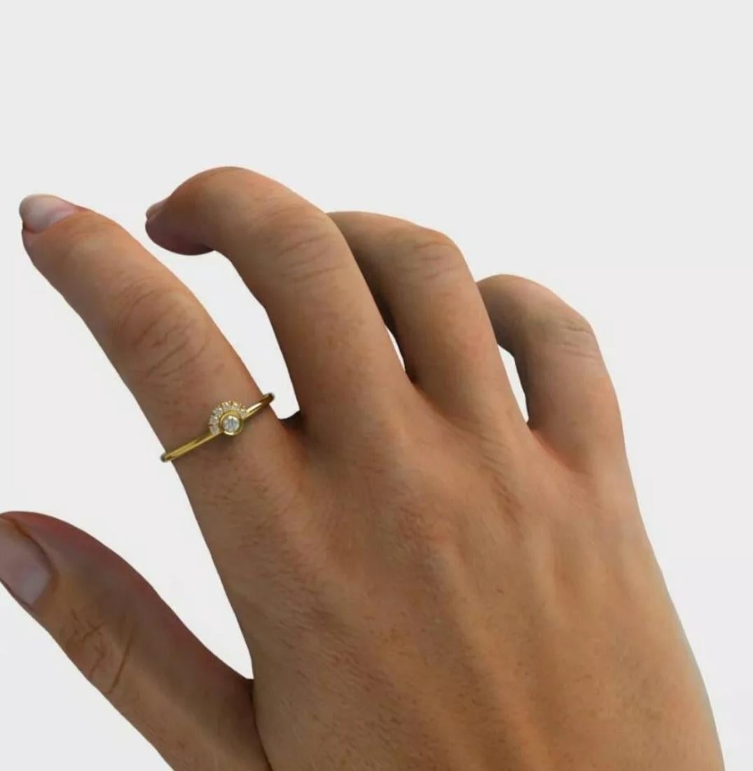 Round Diamond Stacking Ring 14K Solid Gold Bezel Diamond Engagement Ring Gift. For Sale 2