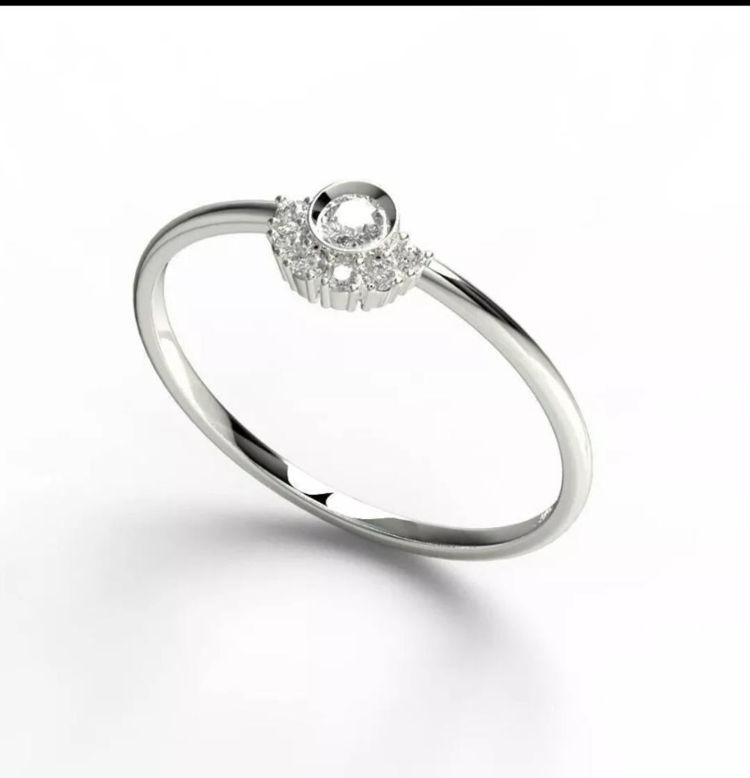 Round Diamond Stacking Ring 14K Solid Gold Bezel Diamond Engagement Ring Gift. For Sale 3