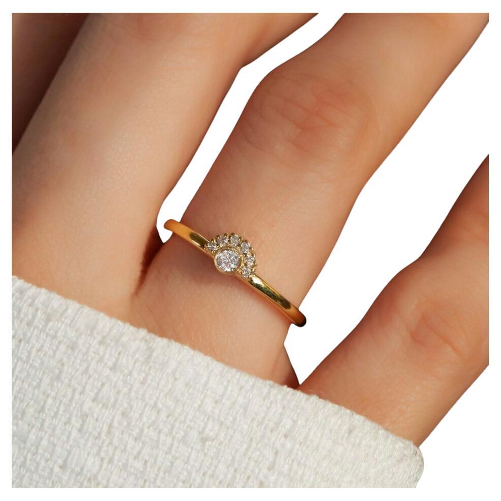 Round Diamond Stacking Ring 14K Solid Gold Bezel diamond Engagement Ring Gift