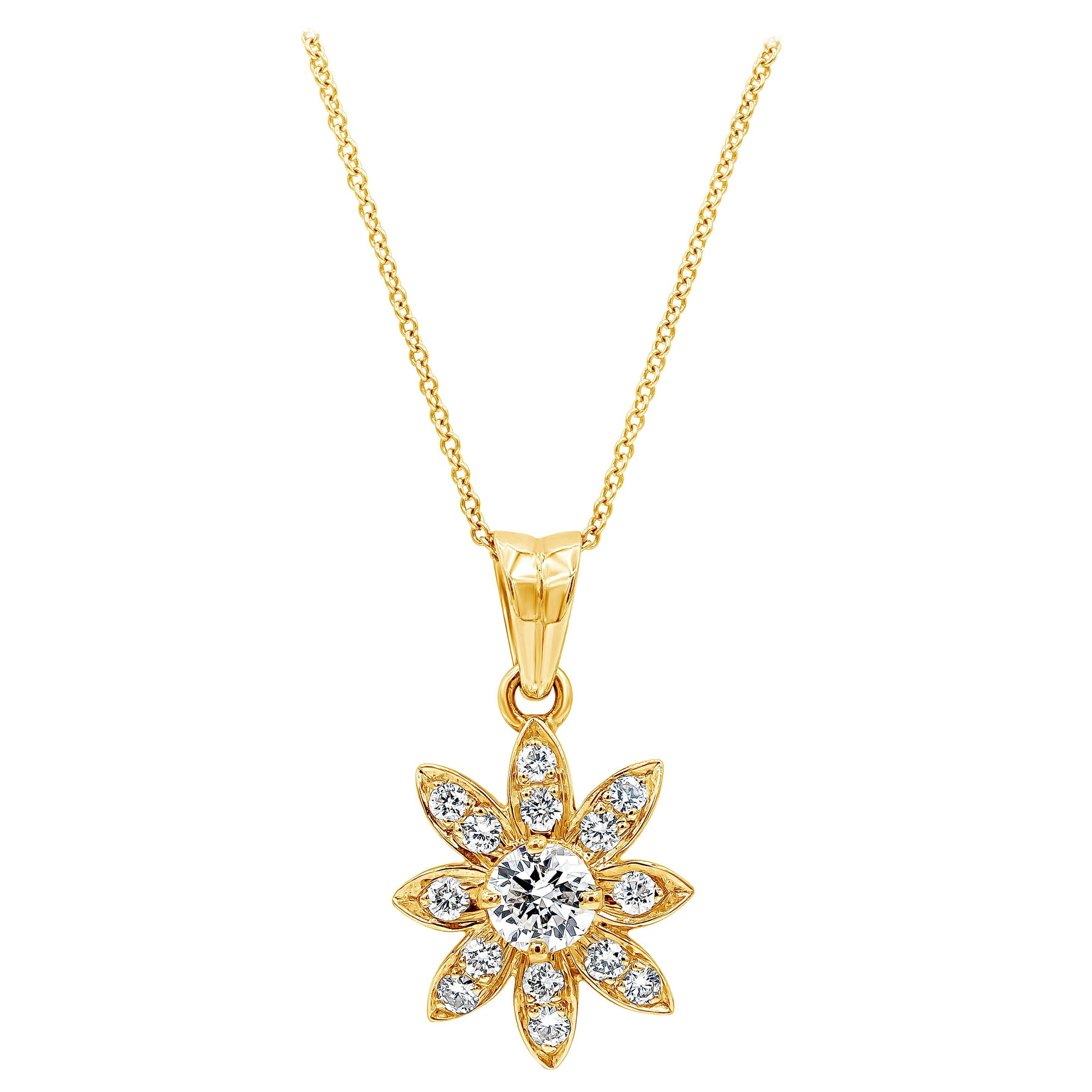 Roman Malakov 0.84 Carats Brilliant Round Diamond Starburst Pendant Necklace For Sale