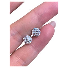 Clous d'oreilles en or blanc 18 carats avec diamants ronds de 2,22 carats certifiés GIA