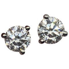 AGS Certified 1.46ctw F/E Color SI1 Round Diamond Studs in 14kt WG