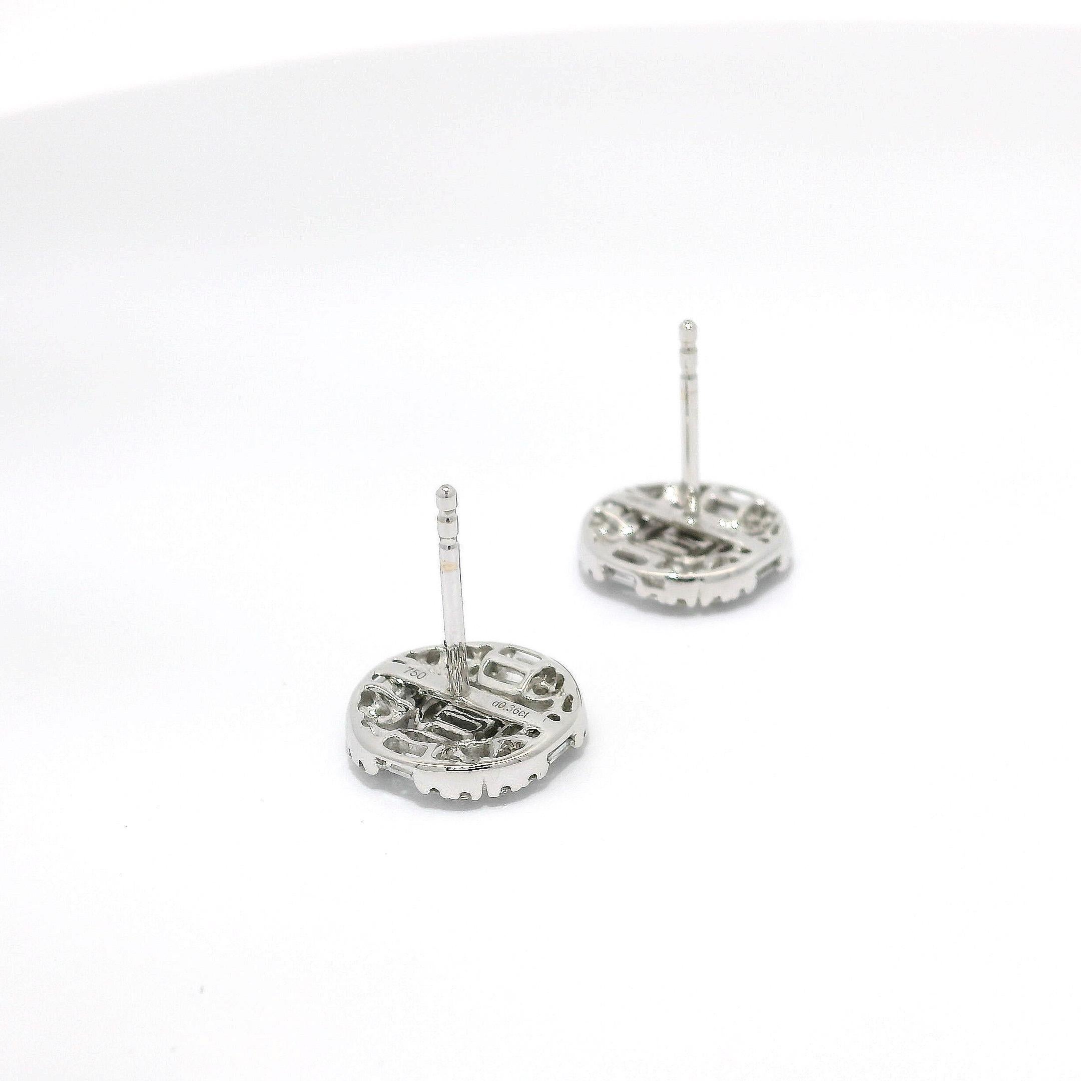 Contemporary Round Diamond Stud Earrings in 18K White Gold For Sale