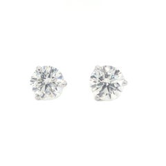 Round Diamond Stud Earrings Three Prongs 18k Gold 4.08 ct tw GIA Clarity VS2 SI1