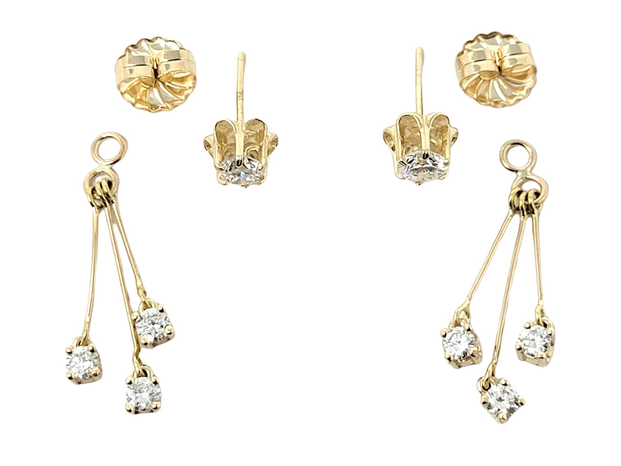 Round Diamond Stud Earrings with Removable Diamond Dangle Drops in Yellow Gold For Sale 4