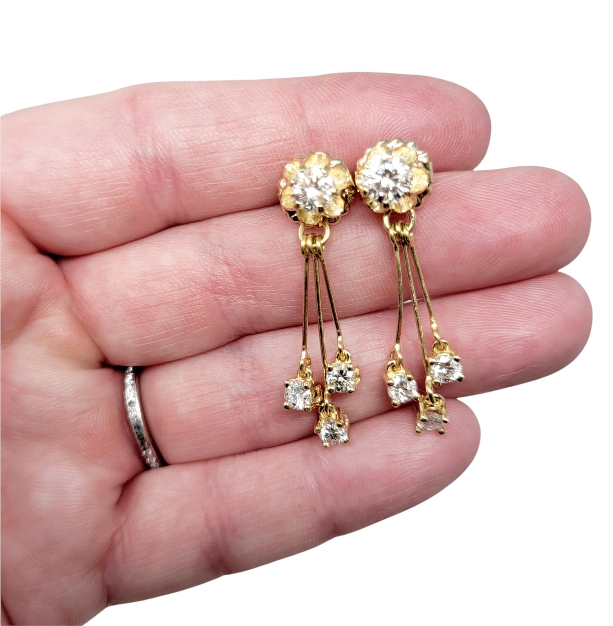 Round Diamond Stud Earrings with Removable Diamond Dangle Drops in Yellow Gold For Sale 5