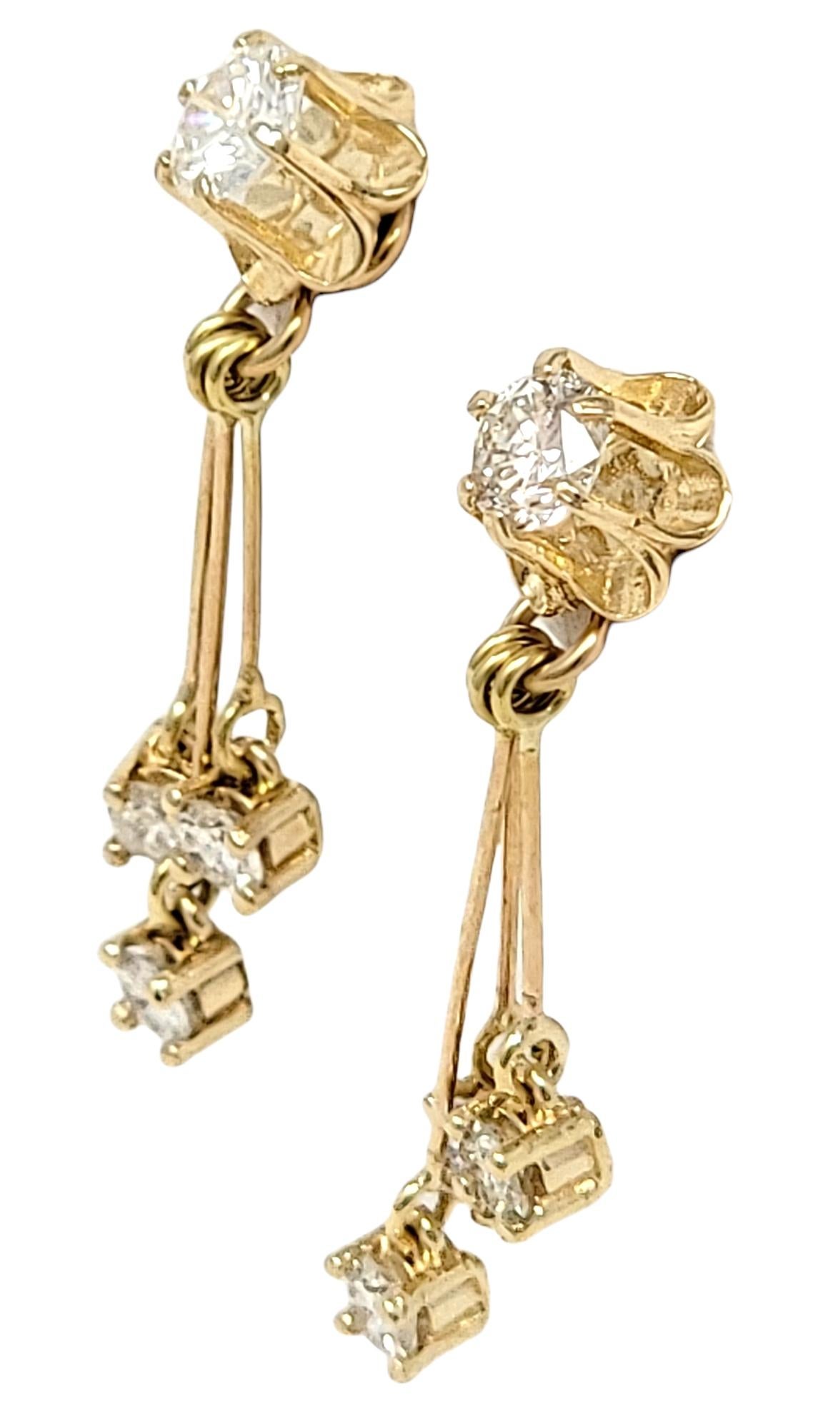 Contemporary Round Diamond Stud Earrings with Removable Diamond Dangle Drops in Yellow Gold For Sale
