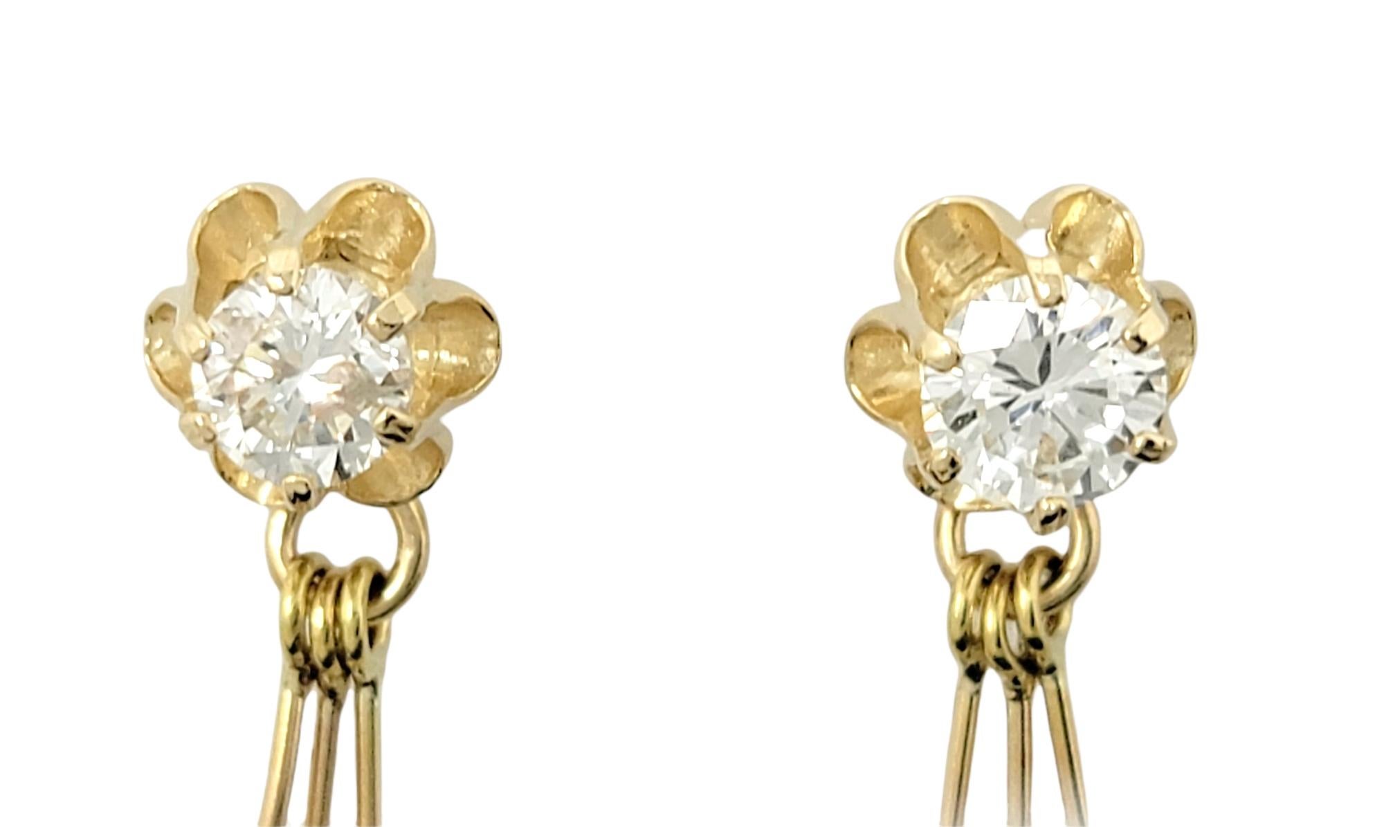 Round Cut Round Diamond Stud Earrings with Removable Diamond Dangle Drops in Yellow Gold For Sale