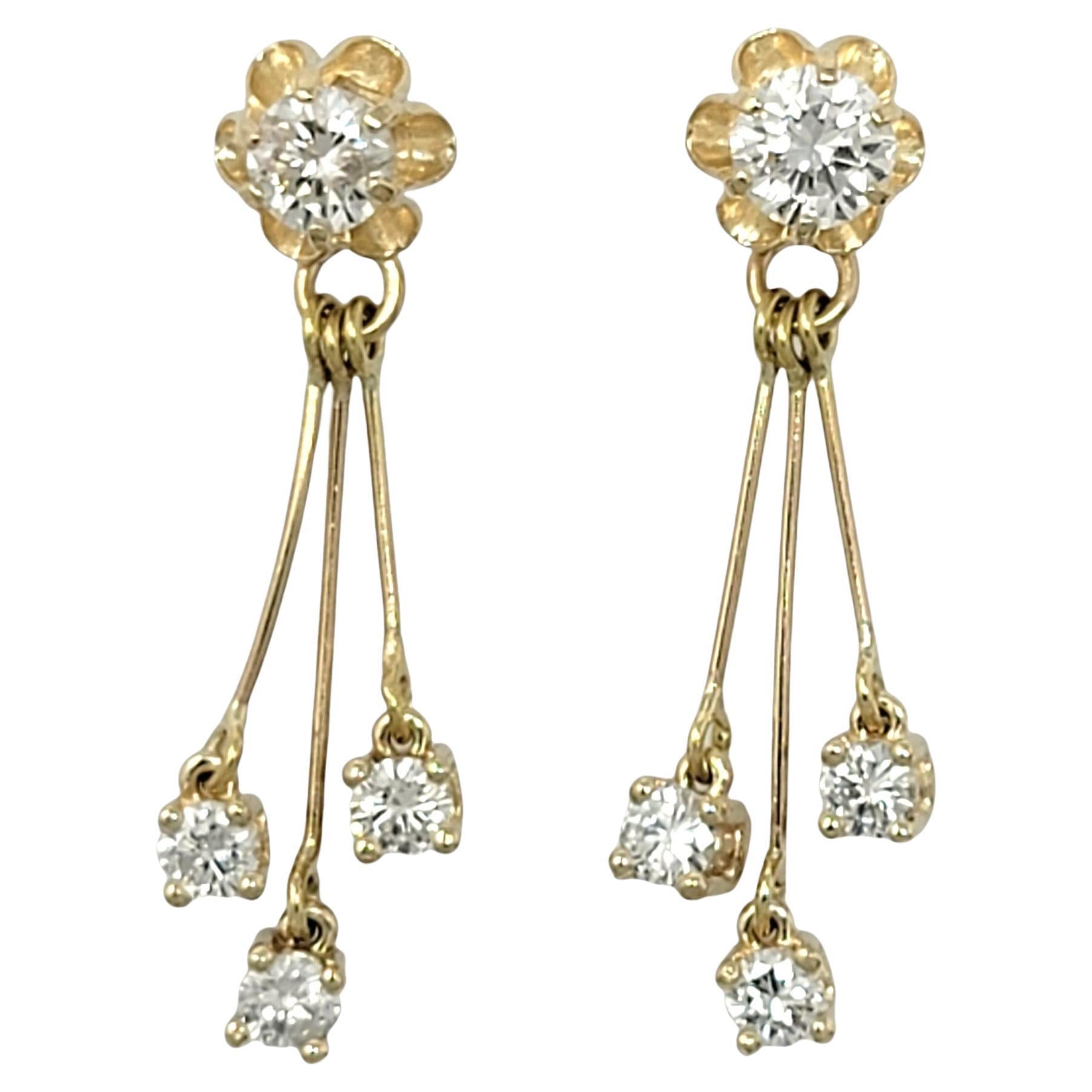 Women's Round Diamond Stud Earrings with Removable Diamond Dangle Drops in Yellow Gold For Sale