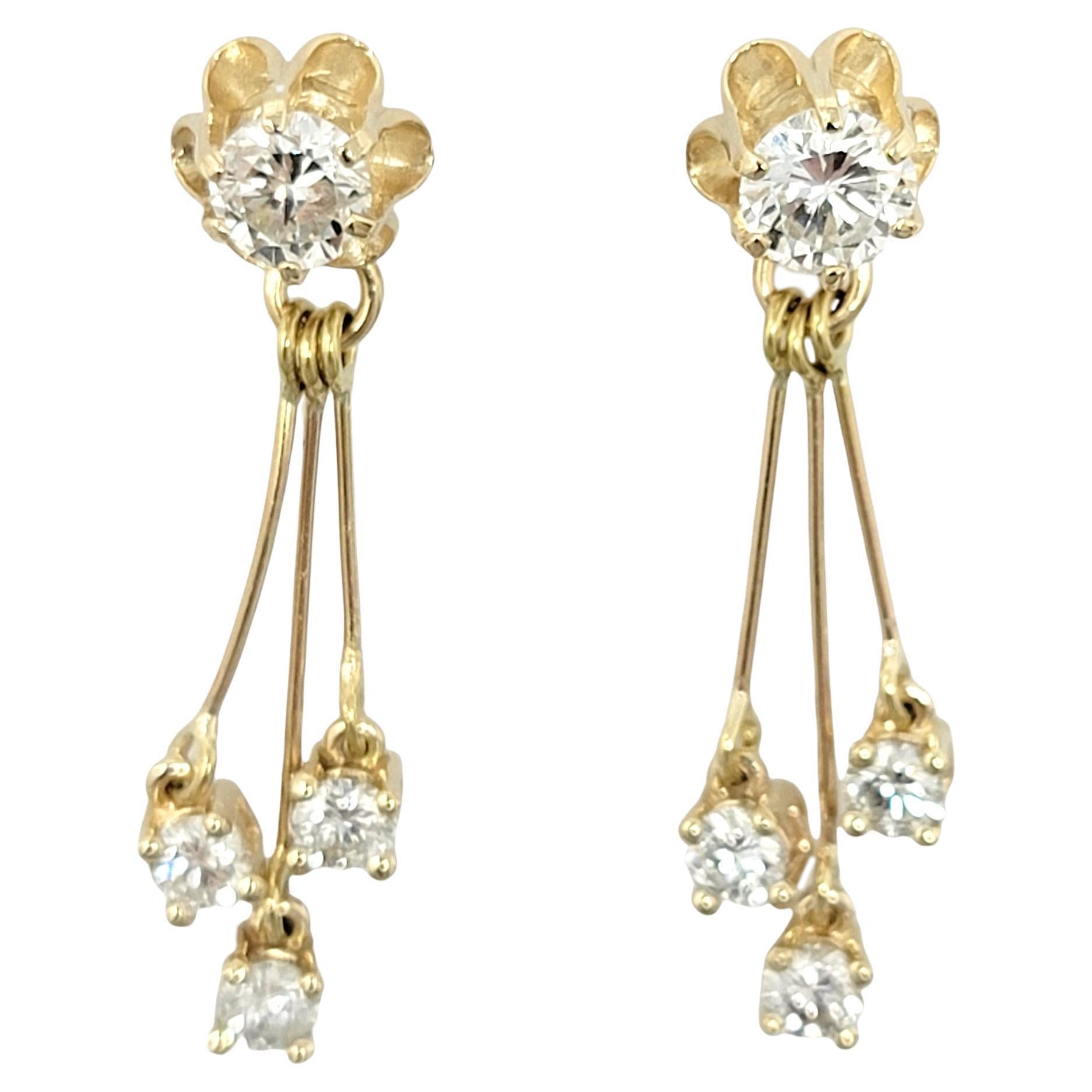 Pendientes de Diamante Redondo con Pendientes Colgantes de Diamante Extraíbles en Oro Amarillo