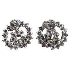 Round Diamond Swirl Button Earrings 2.50 cttw in 18k White Gold