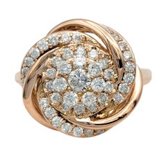 Round Diamond Cluster Swirl Motif Cocktail Ring in 14 Karat Rose Gold