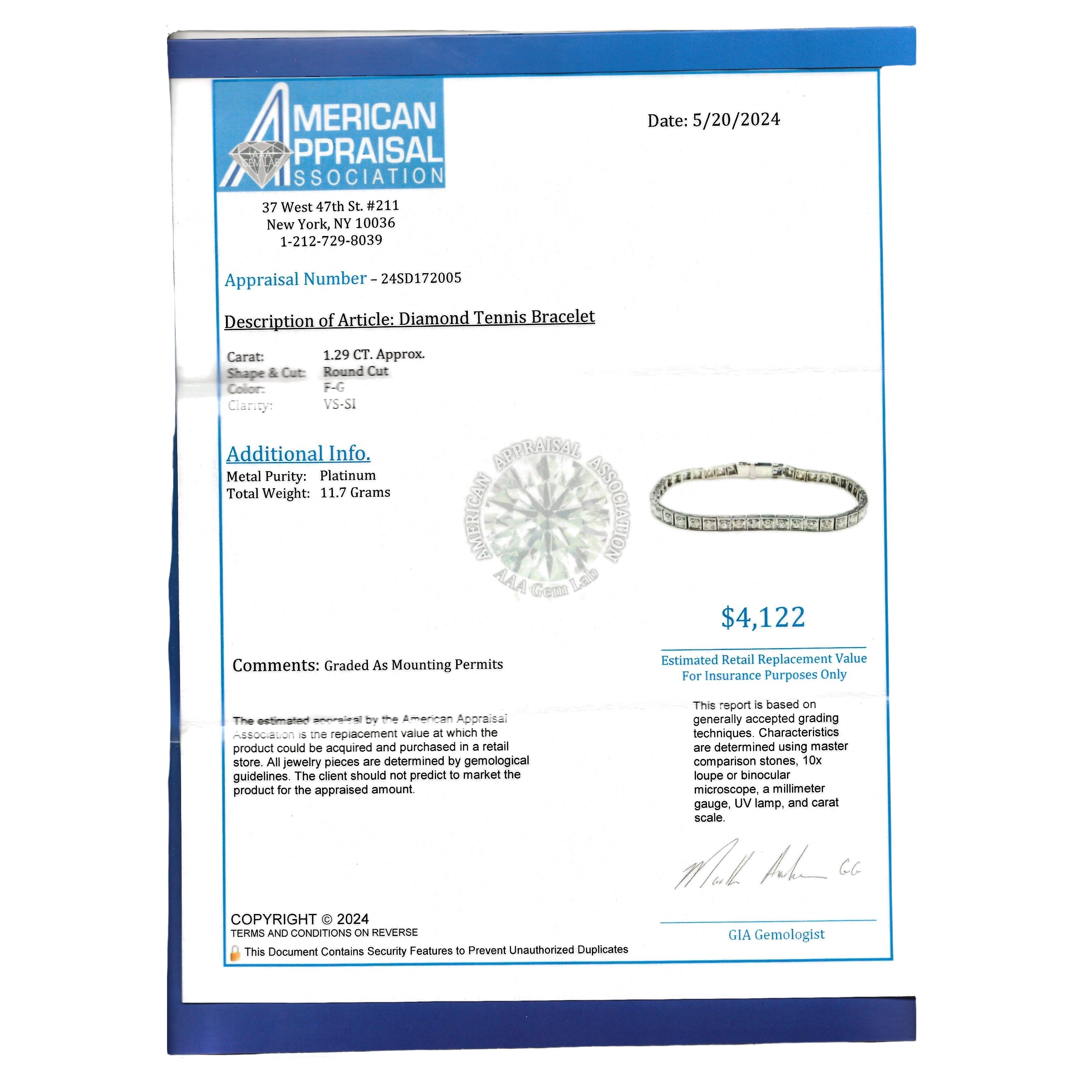 Pulsera de Tenis de Diamantes Redondos con Diseño Milgrain Cuadrado Engastada en Platino en venta 4