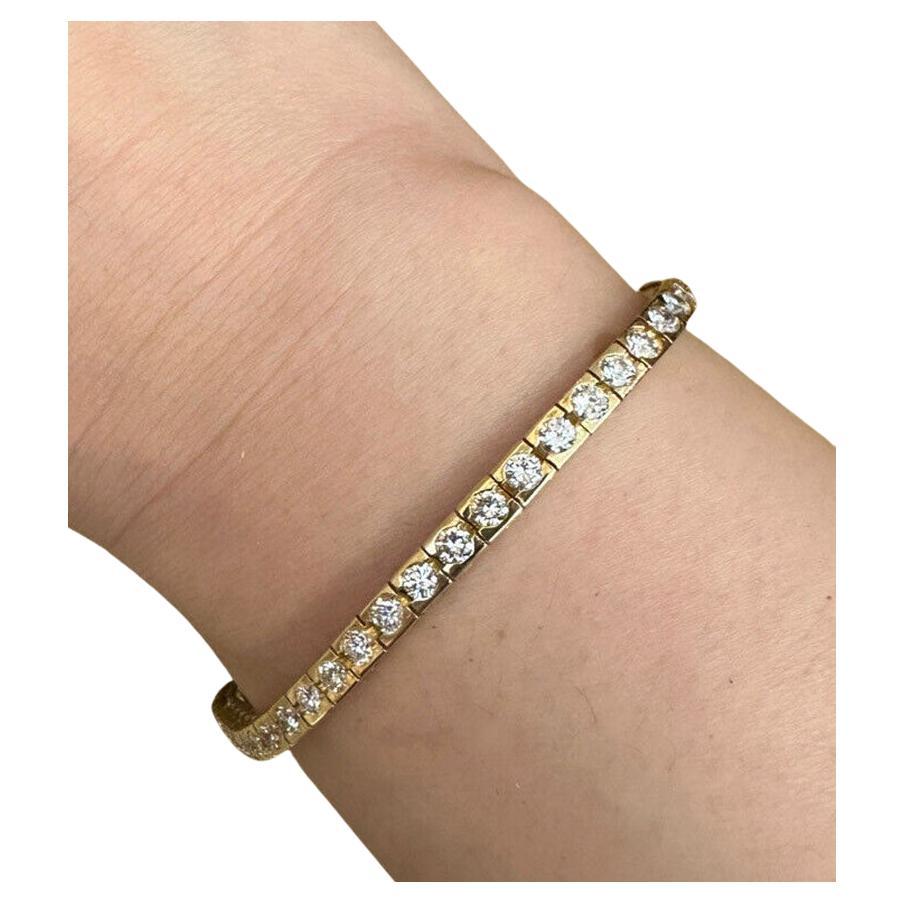 Round Diamond Tennis Line Bracelet 5.00 Carat Total Weight in 18k Yellow Gold For Sale
