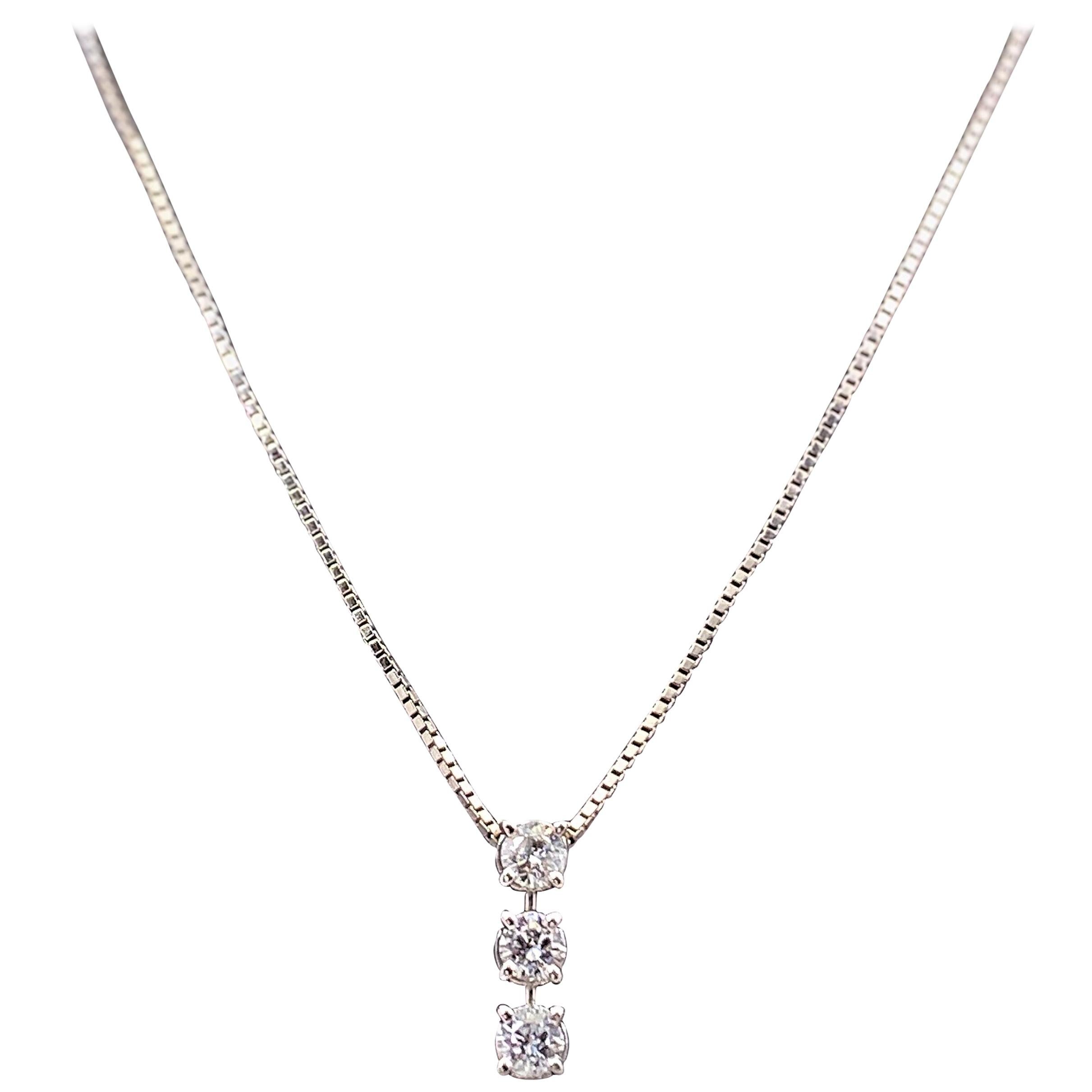 Round Diamond Three-Stone 0.70 Carat Pendant Necklace 18 Karat White Gold