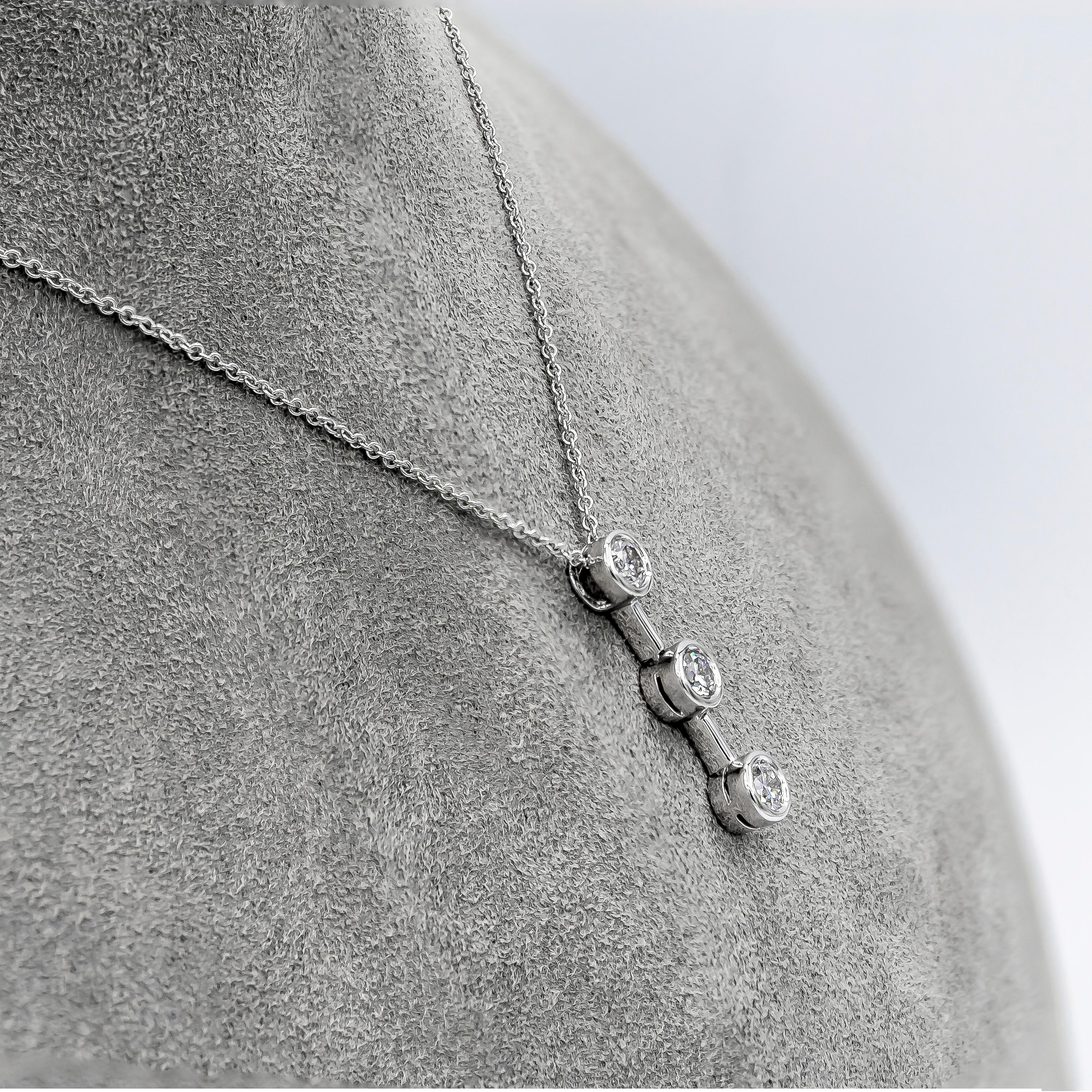 Contemporary Roman Malakov 1.00 Carats Total Round Diamond Three-Stone Drop Pendant Necklace For Sale