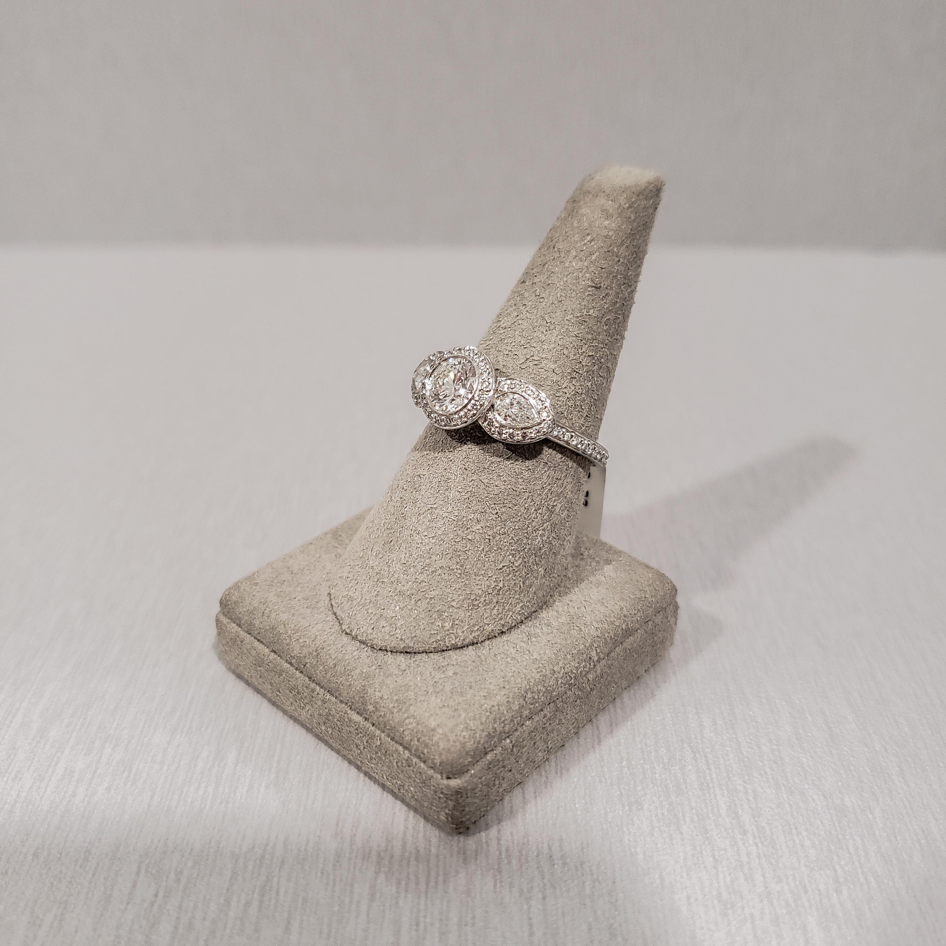 Art Deco Round Diamond Three-Stone Halo Engagement Ring