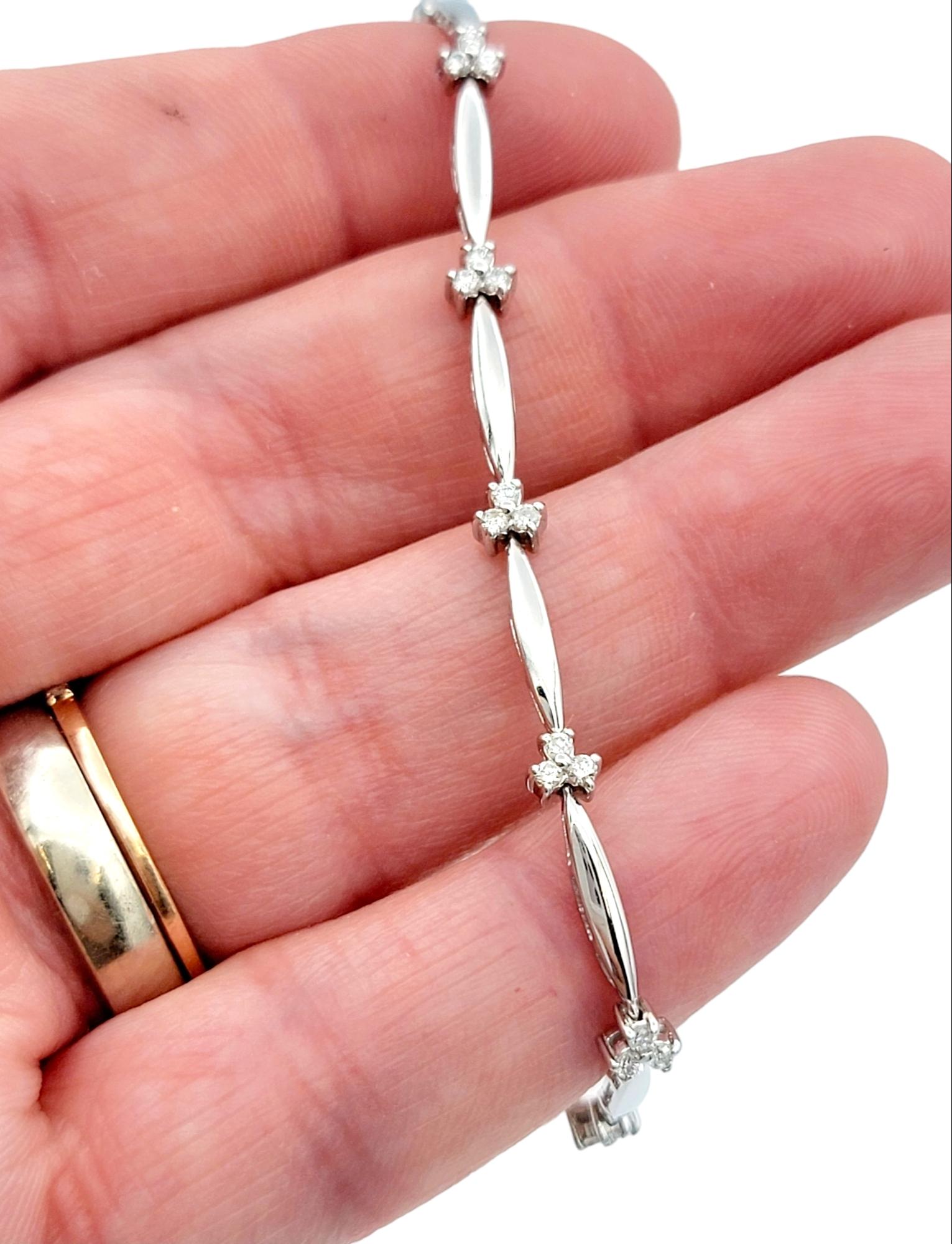 Women's Round Diamond Trio Cluster Station Narrow Link Bracelet in 14 Karat White Gold  For Sale